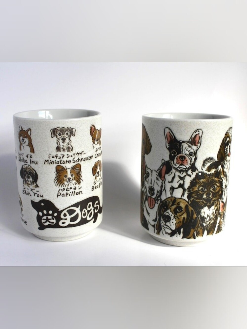 2 DOG Mino Ware Yunomi Tea Cups dog lovers decor